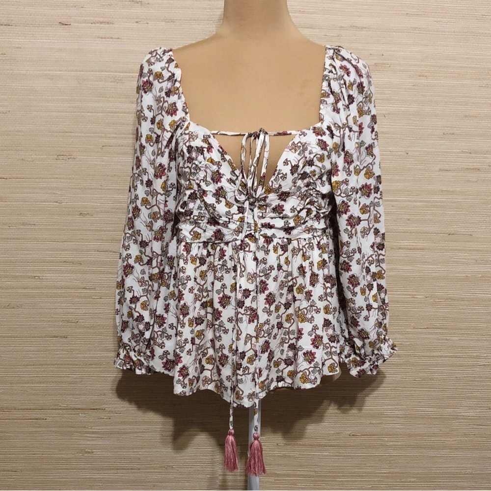Coco + Jaimeson Floral Print Women's Milkmaid Smocked Square Back PeplumTop XL